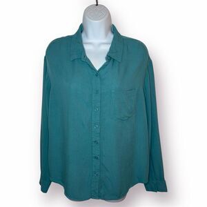 Maurices Relaxed Rayon Button Up Shirt Teal Button Down Long Sleeve M
